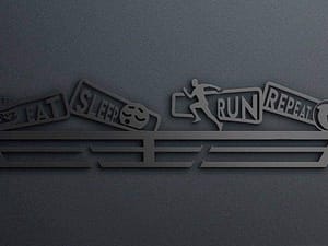 Egyedi falikép és sport éremtartó fali dekoráció ötletek Eat sleep run repeat futós éremtartó